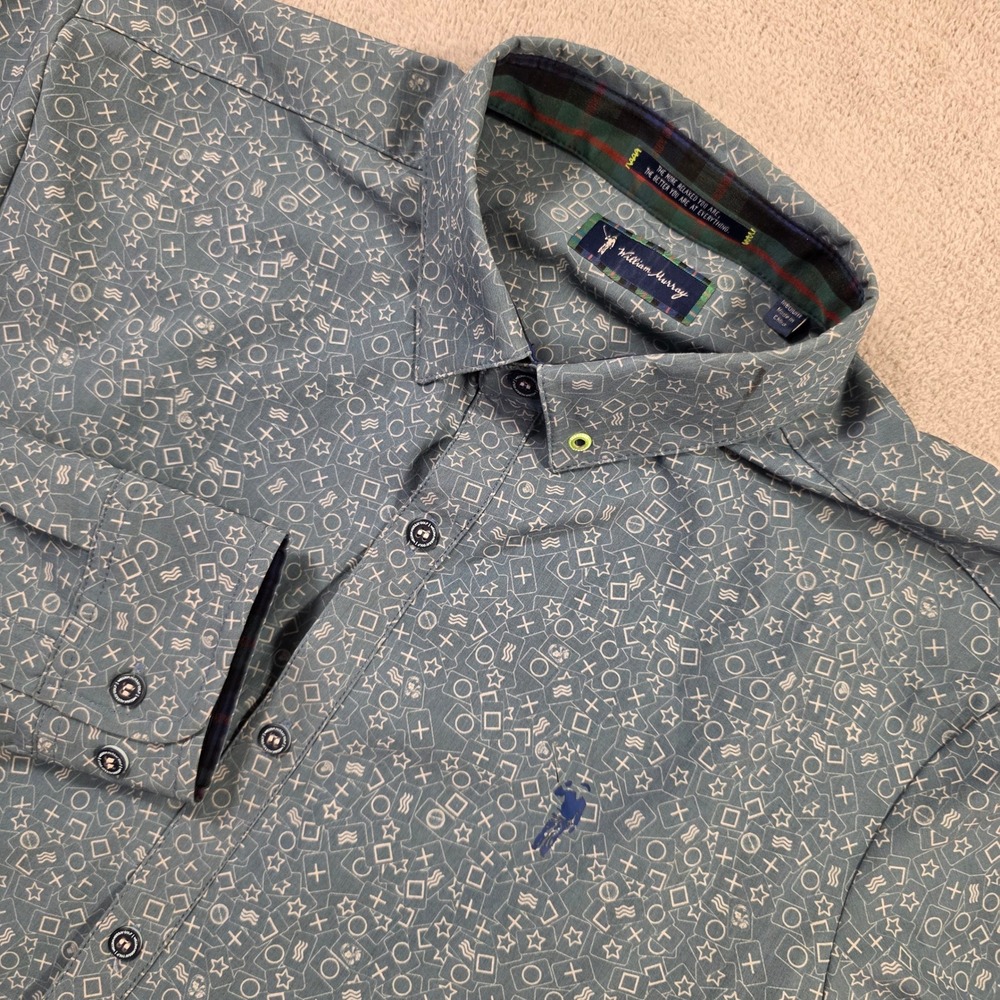 William Murray Button Down Shirt Mens Medium Blue Geometric Golf Streetwear M